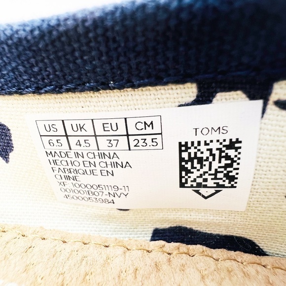 Toms Shoes Alpargata Recycled Cotton Canvas Slip-on Flats Size 6.5 Navy Blue New - Picture 8 of 10